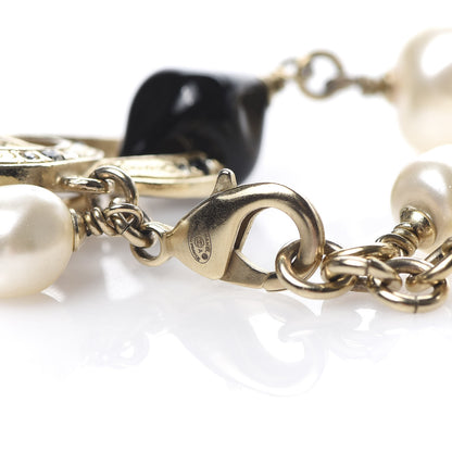 Chanel Pearl Crystal Beaded CC Bracelet Black Gold 4 of 4