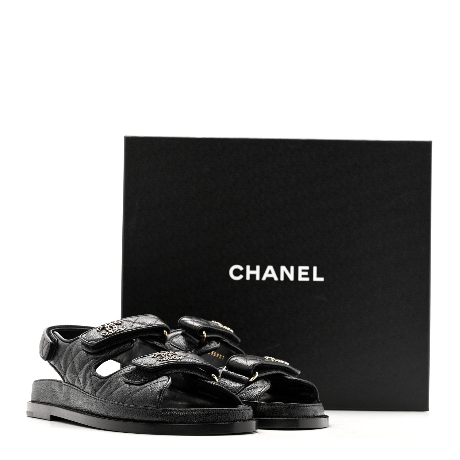 Chanel Grained Calfskin Velcro Dad Sandals 38.5 Black 22 of 24