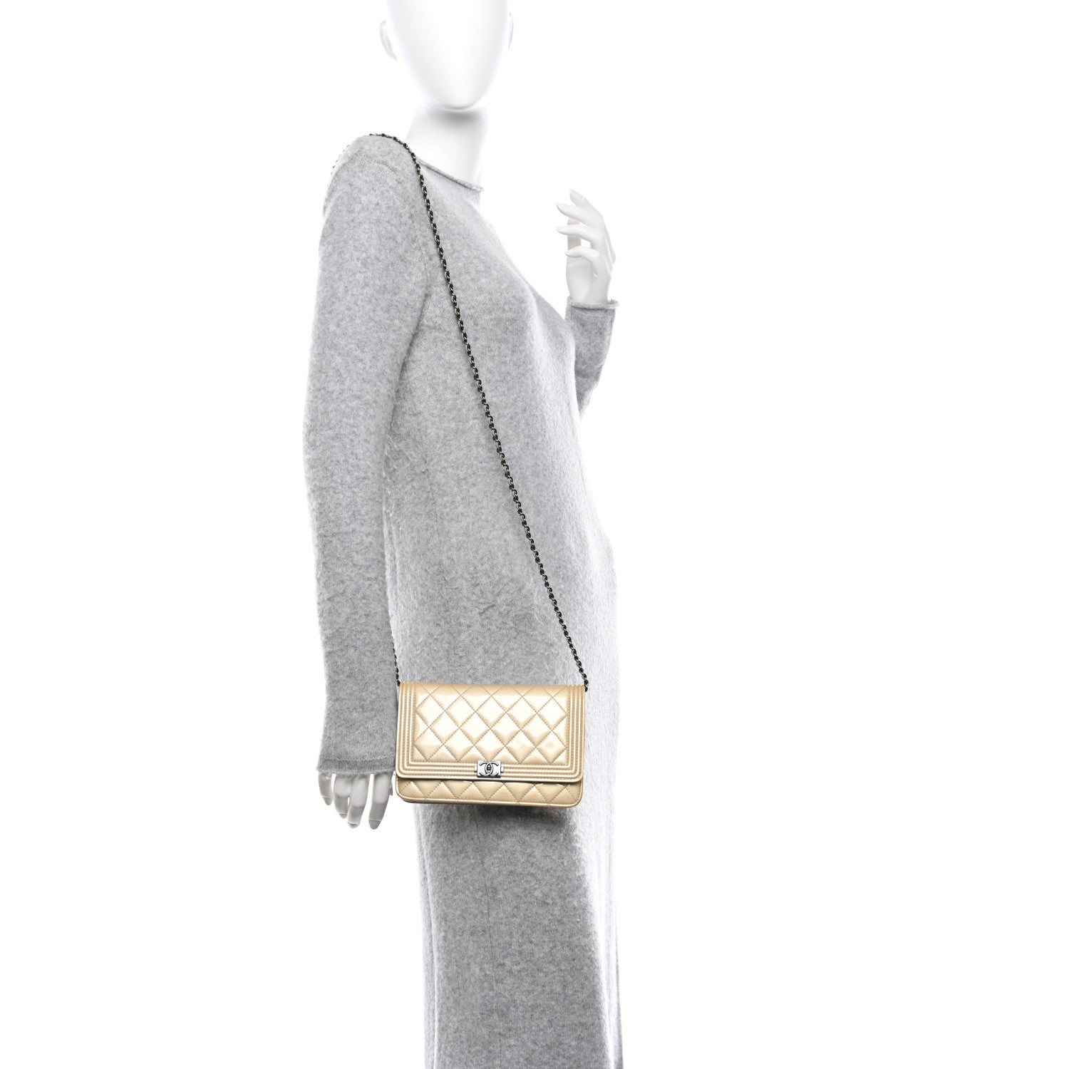 Chanel Iridescent Patent Calfskin Quilted Boy Wallet On Chain WOC Beige 2 of 15