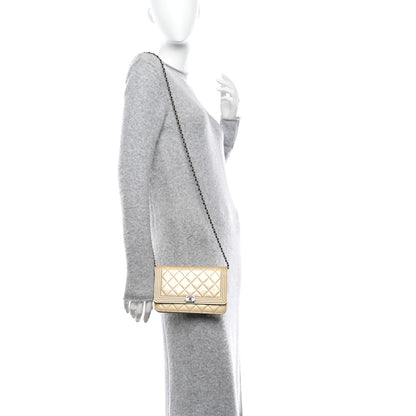 Chanel Iridescent Patent Calfskin Quilted Boy Wallet On Chain WOC Beige 2 of 15