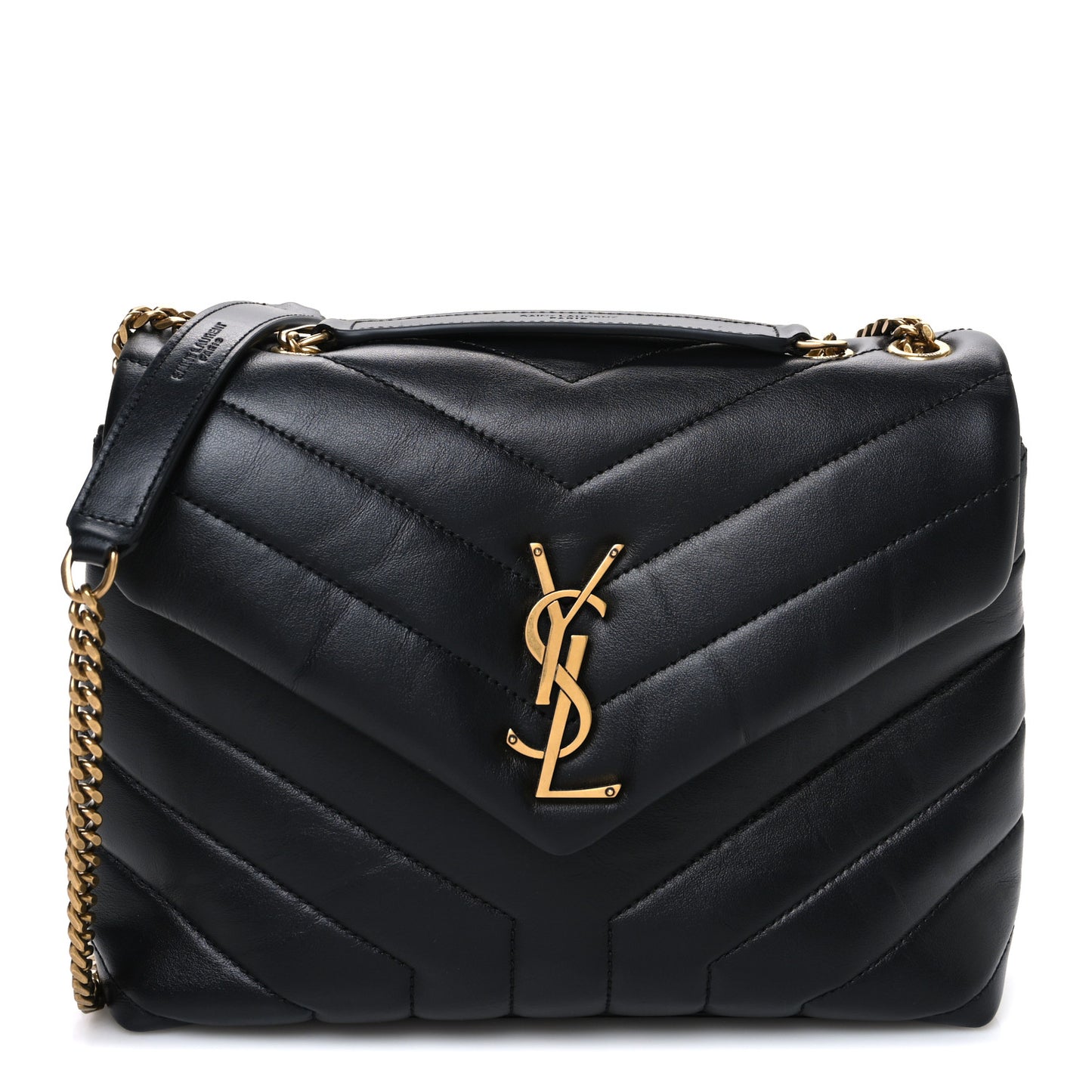 Calfskin Y Quilted Monogram Small Loulou Chain Satchel Black