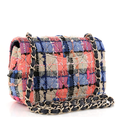 Chanel Tweed Quilted Mini Rectangular Flap Blue Orange Pink 3 of 12