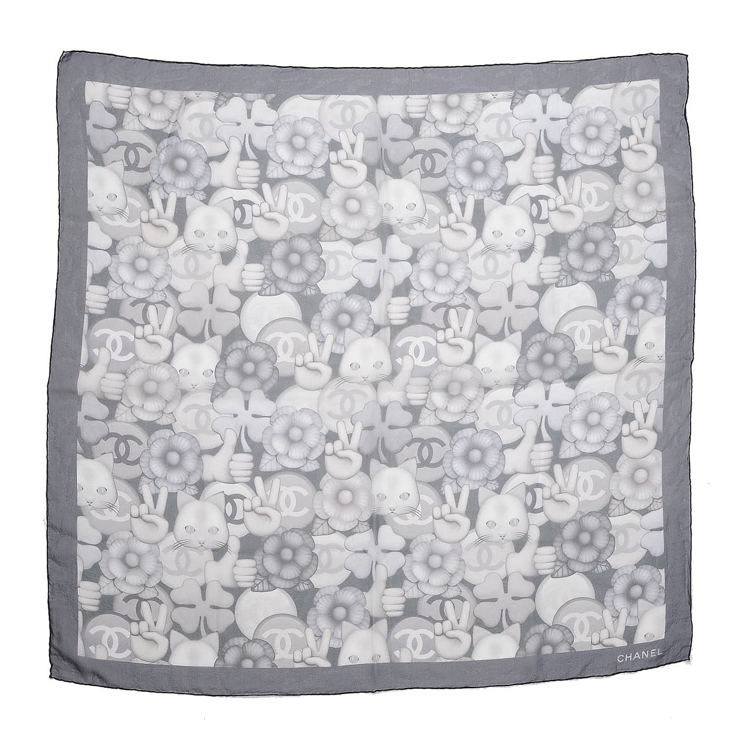 Silk Chiffon Cat Emoticon Scarf Navy