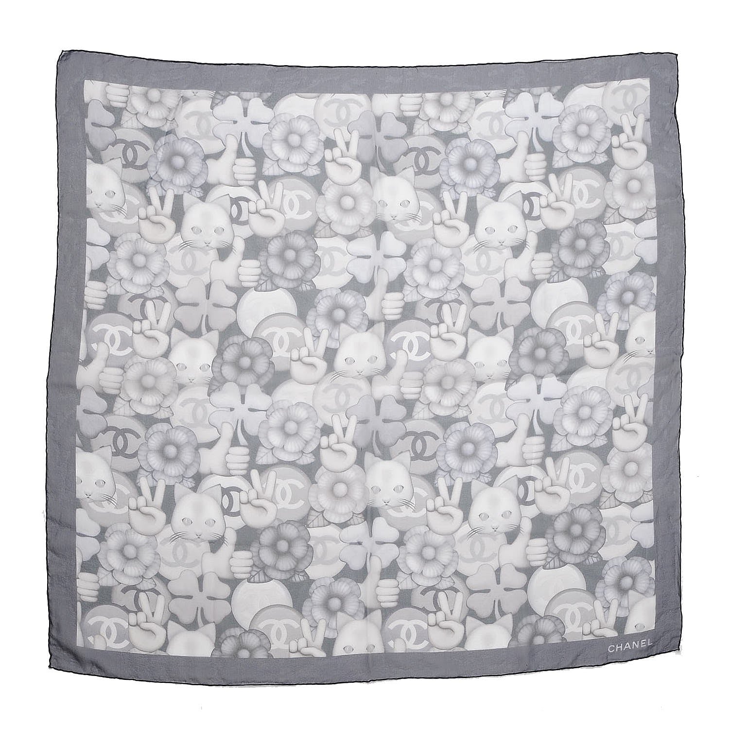 Chanel Silk Chiffon Cat Emoticon Scarf Navy 1 of 4