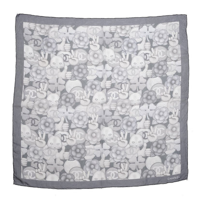 Chanel Silk Chiffon Cat Emoticon Scarf Navy 1 of 4