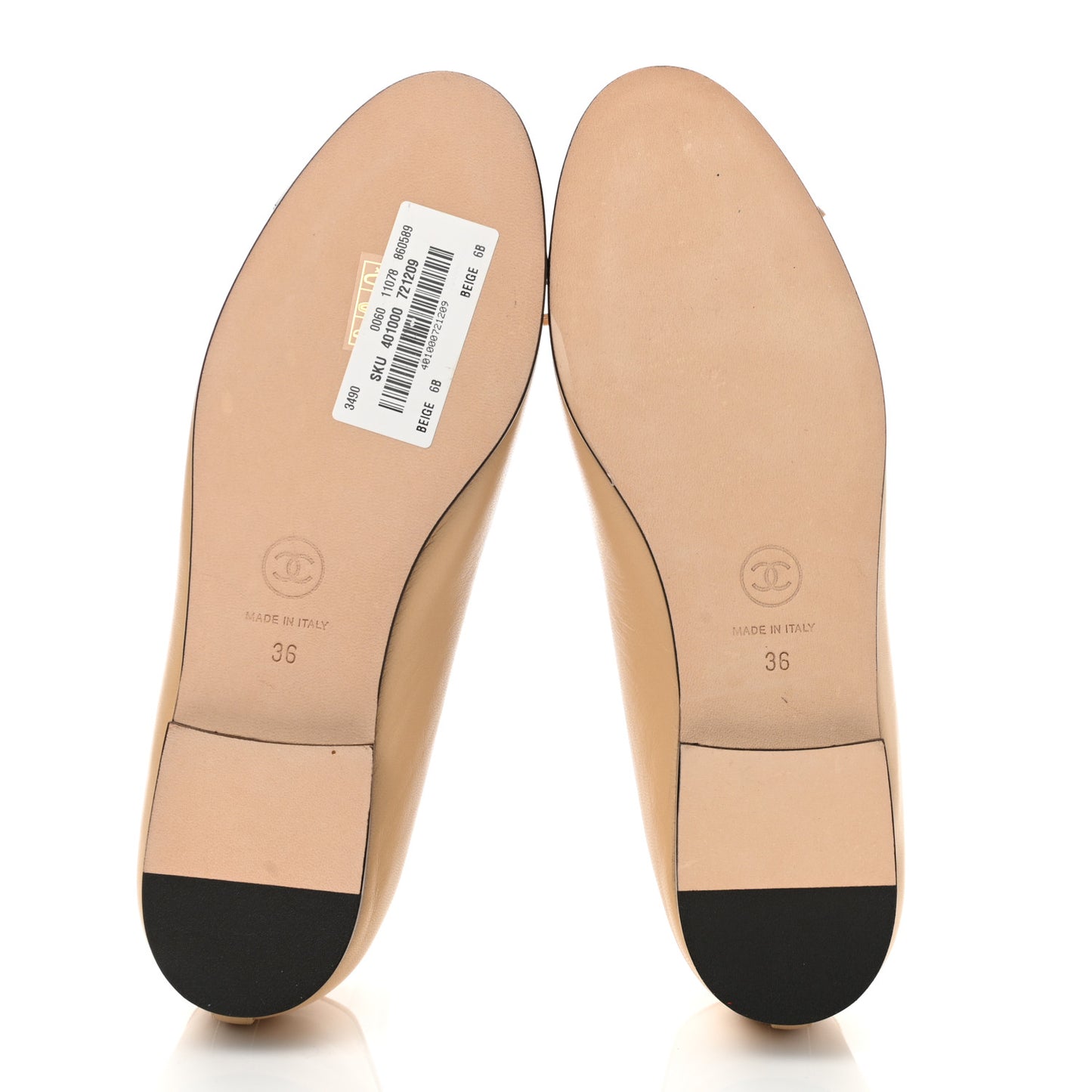 Lambskin Cap Toe Ballerina Flats 36 Beige Black
