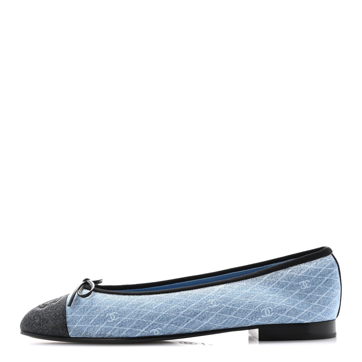 Denim Printed Quilt CC Cap Toe Ballerina Flats 40.5 Light Blue Dark Grey