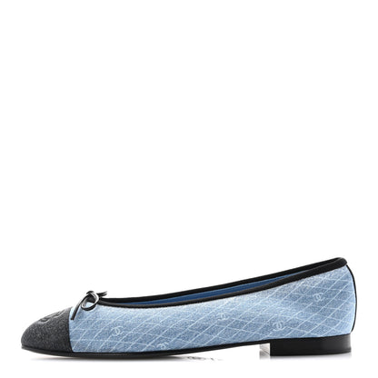 Chanel Denim Printed Quilt CC Cap Toe Ballerina Flats 40.5 Light Blue Dark Grey 1 of 10