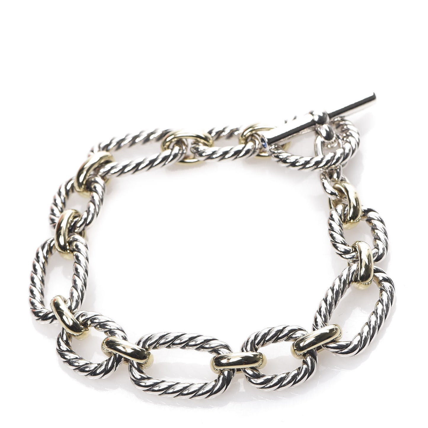 Sterling Silver 18K Yellow Gold Blue Sapphire Cushion Link Bracelet