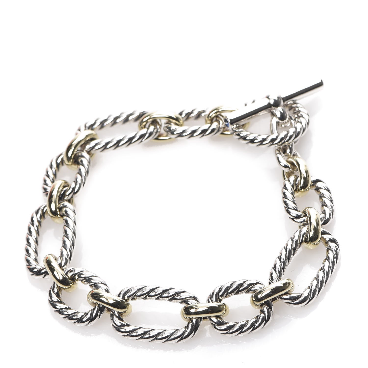 David Yurman Sterling Silver 18K Yellow Gold Blue Sapphire Cushion Link Bracelet 1 of 3