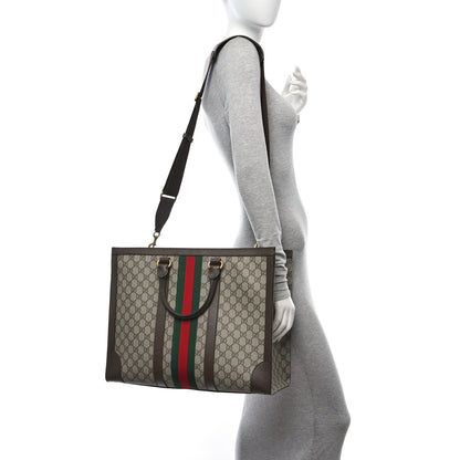 Gucci GG Supreme Monogram Textured Dollar Calfskin Web Large Ophidia Tote Bag Beige Ebony 2 of 11