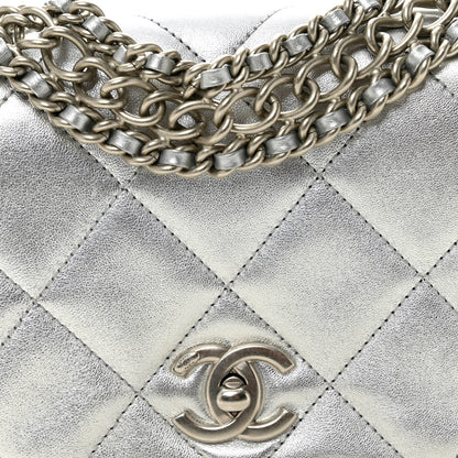 Chanel Metallic Lambskin Quilted Mini Chain Rows Flap Silver 8 of 10