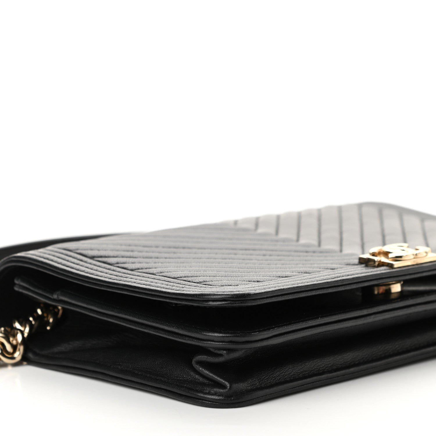Chanel Lambskin Chevron Boy Wallet On Chain WOC Black 10 of 11