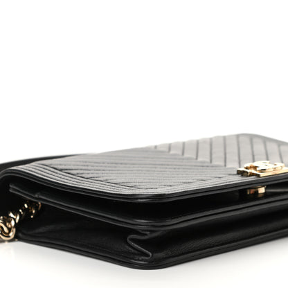 Chanel Lambskin Chevron Boy Wallet On Chain WOC Black 10 of 11