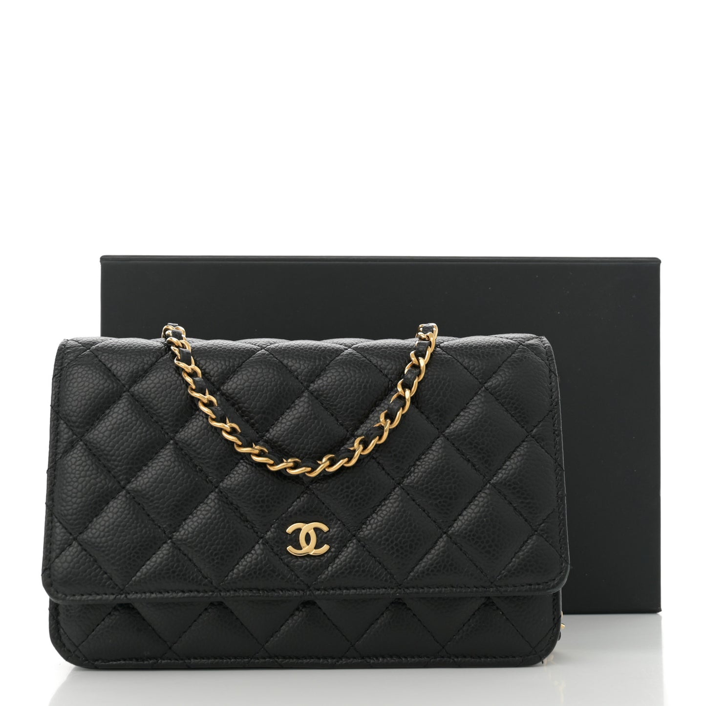 Caviar Quilted Wallet on Chain WOC Black