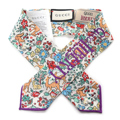 Gucci X LIBERTY OF LONDON Silk Floral Fawn Print Neck Bow Scarf Multicolor Purple Ivory 1 of 3