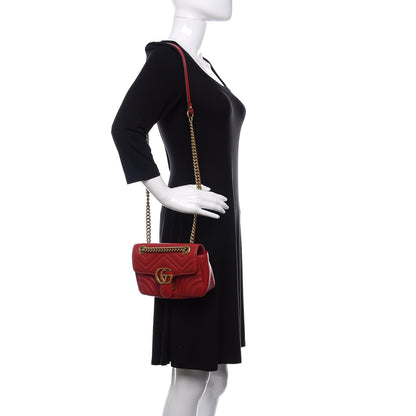 Gucci Calfskin Matelasse Mini GG Marmont Shoulder Bag Hibiscus Red 2 of 11