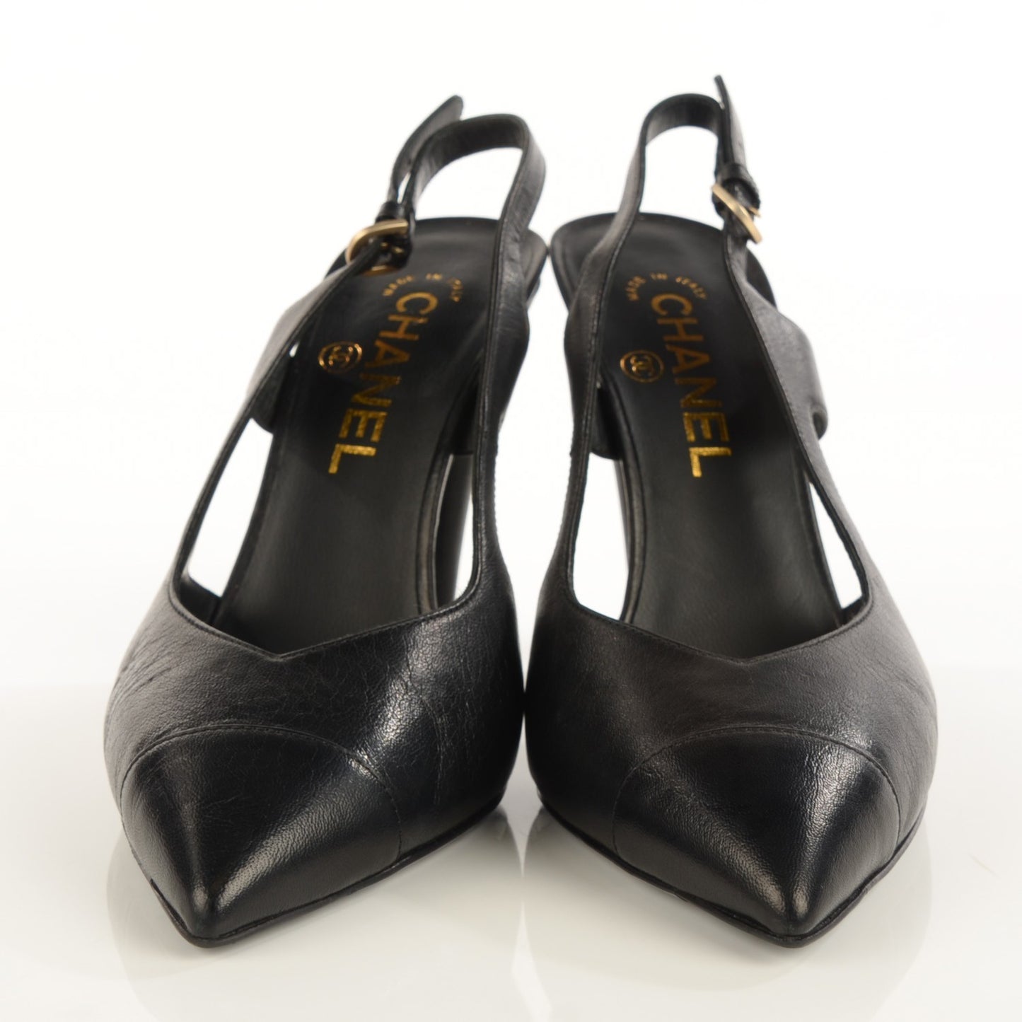 Lambskin Pearl Slingback Pumps 38.5 Black