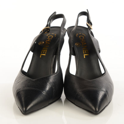 Chanel Lambskin Pearl Slingback Pumps 38.5 Black 2 of 8