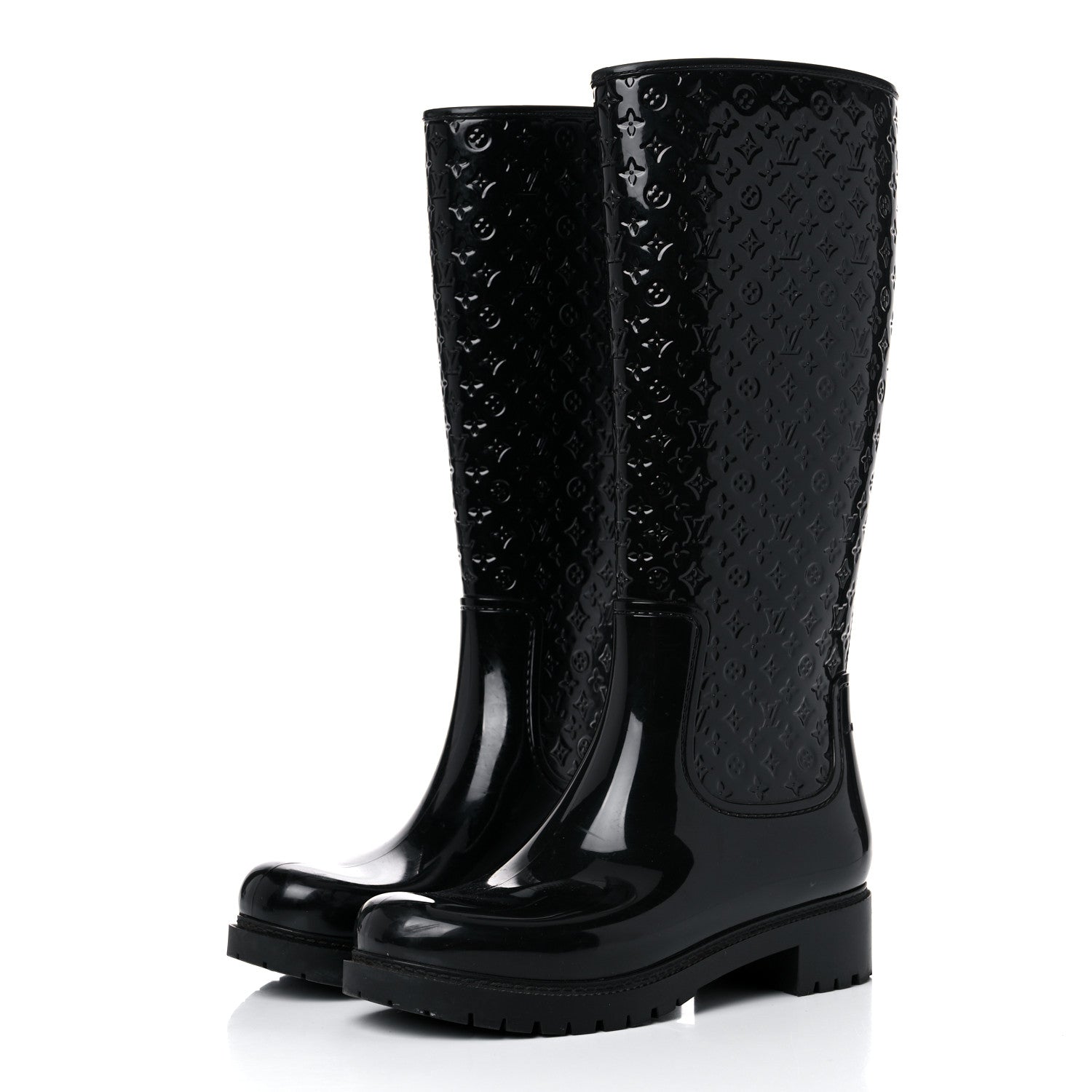 Louis Vuitton Rubber Embossed Monogram Splash Rain Boots 38 Black 3 of 15