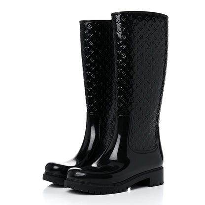 Louis Vuitton Rubber Embossed Monogram Splash Rain Boots 38 Black 3 of 15