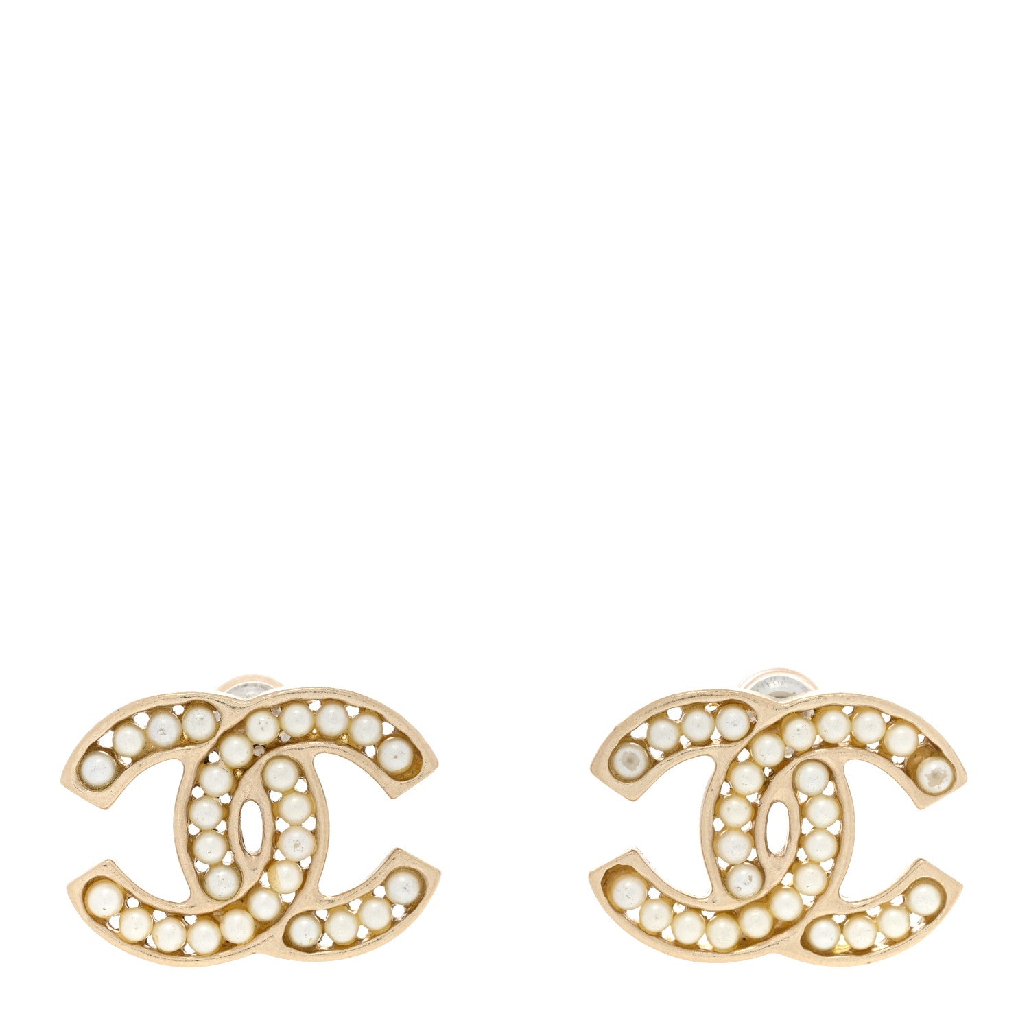 Chanel Pearl CC Stud Earrings Gold 1 of 7