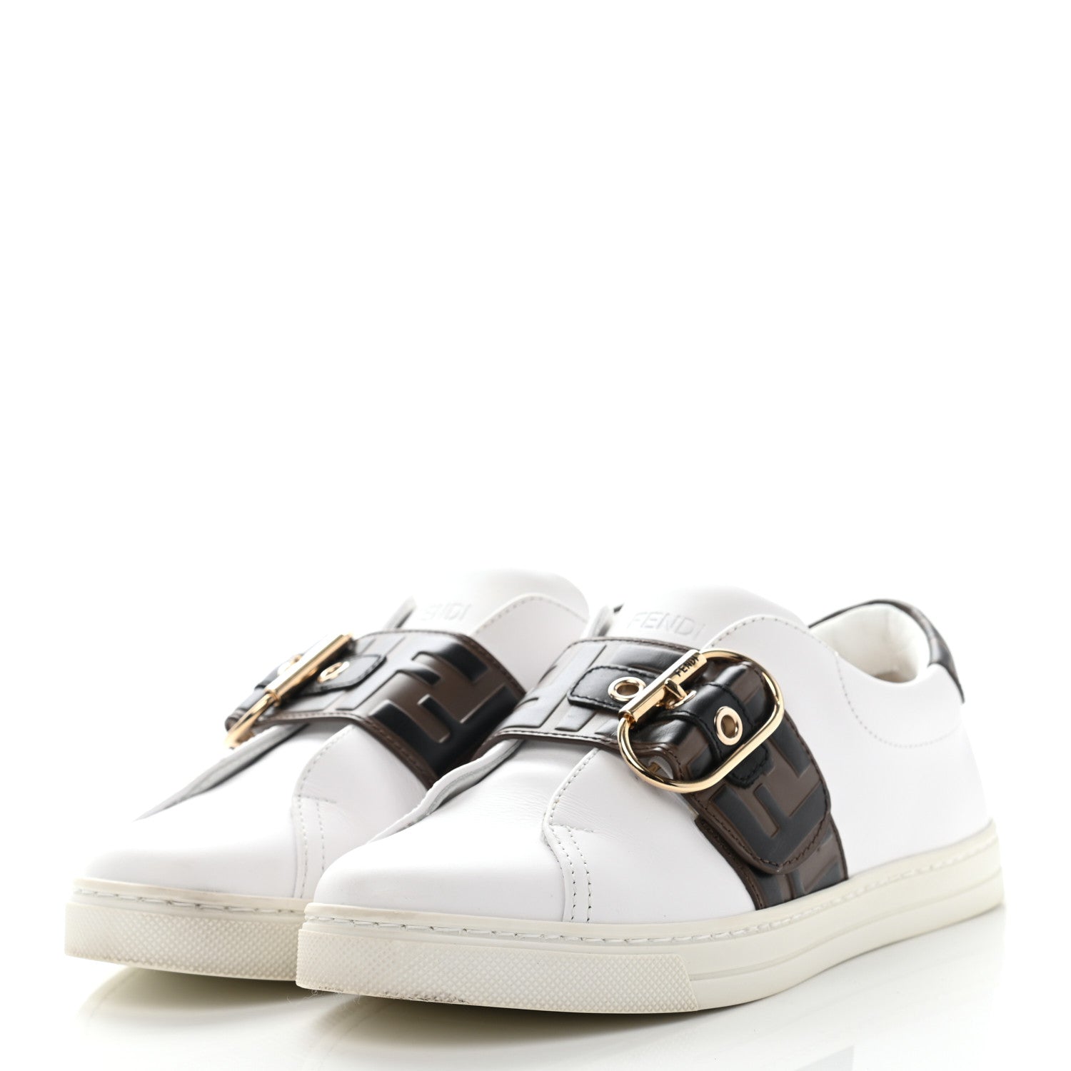 Fendi Vitello FF Embossed Womens Slip On Sneakers 35.5 Ultra White Maya Black 3 of 14