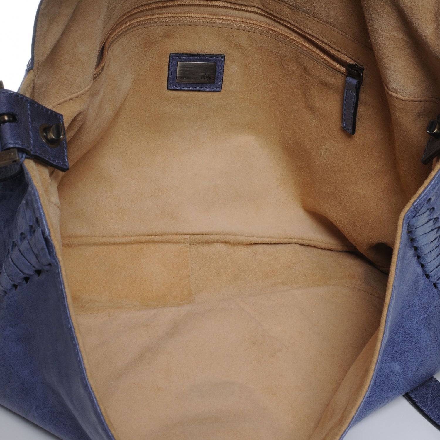 Fendi Goatskin Whipstitch Large Convertible Baguette Blue 5 of 9
