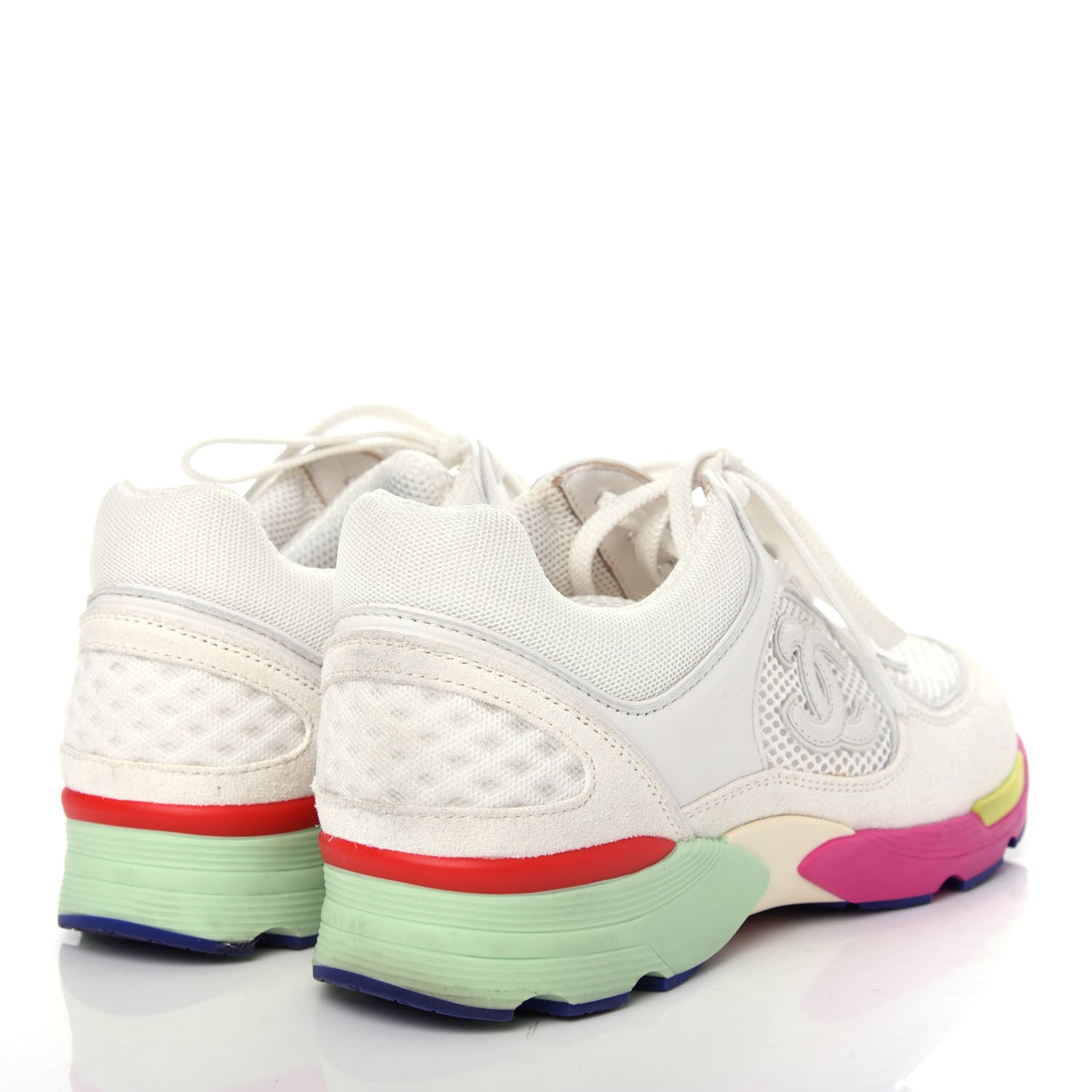 Chanel Suede Calfskin CC Sneakers 37 White Pink Green 4 of 12