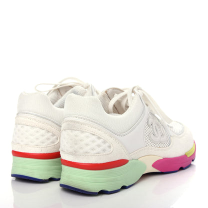 Chanel Suede Calfskin CC Sneakers 37 White Pink Green 4 of 12
