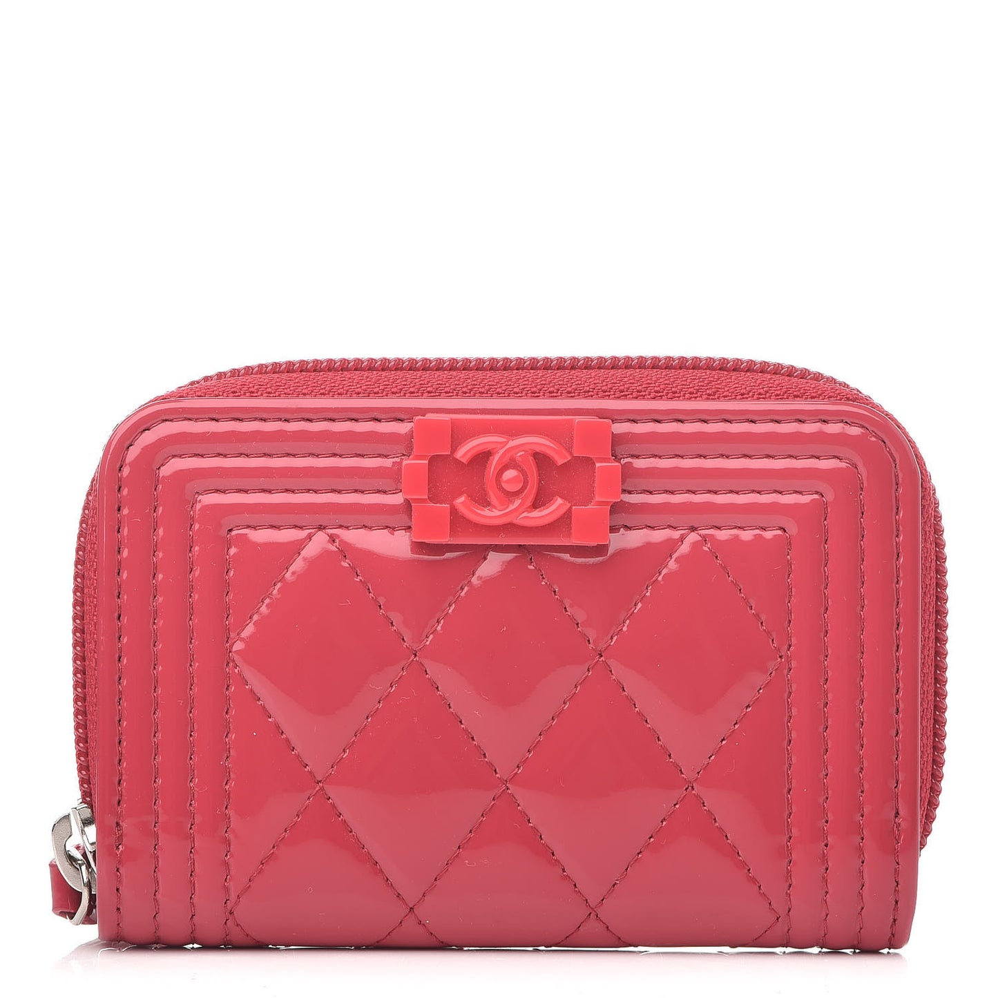 Patent Quilted Plexiglass Zip Around Boy Coin Purse Wallet Pink