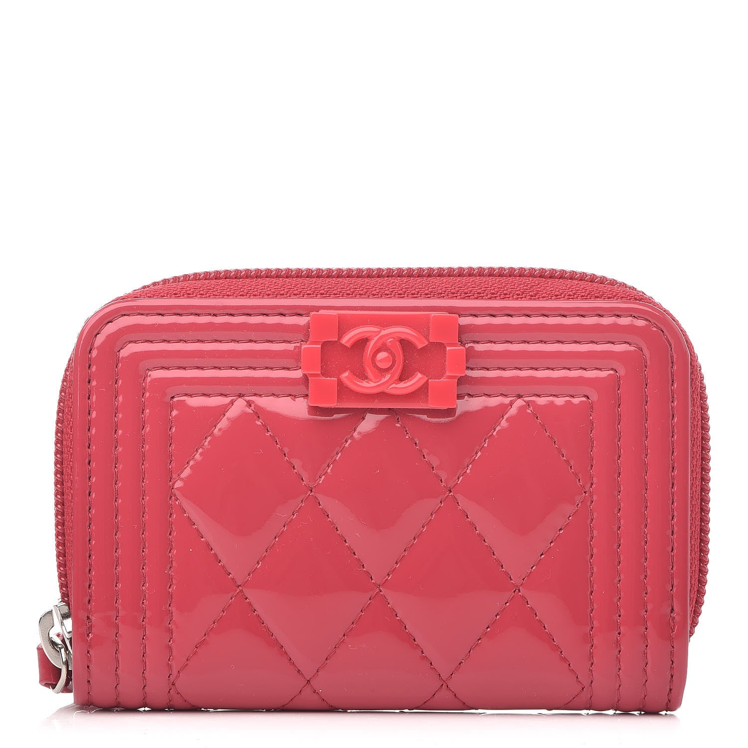 Chanel Patent Quilted Plexiglass Zip Around Boy Coin Purse Wallet Pink 1 of 9