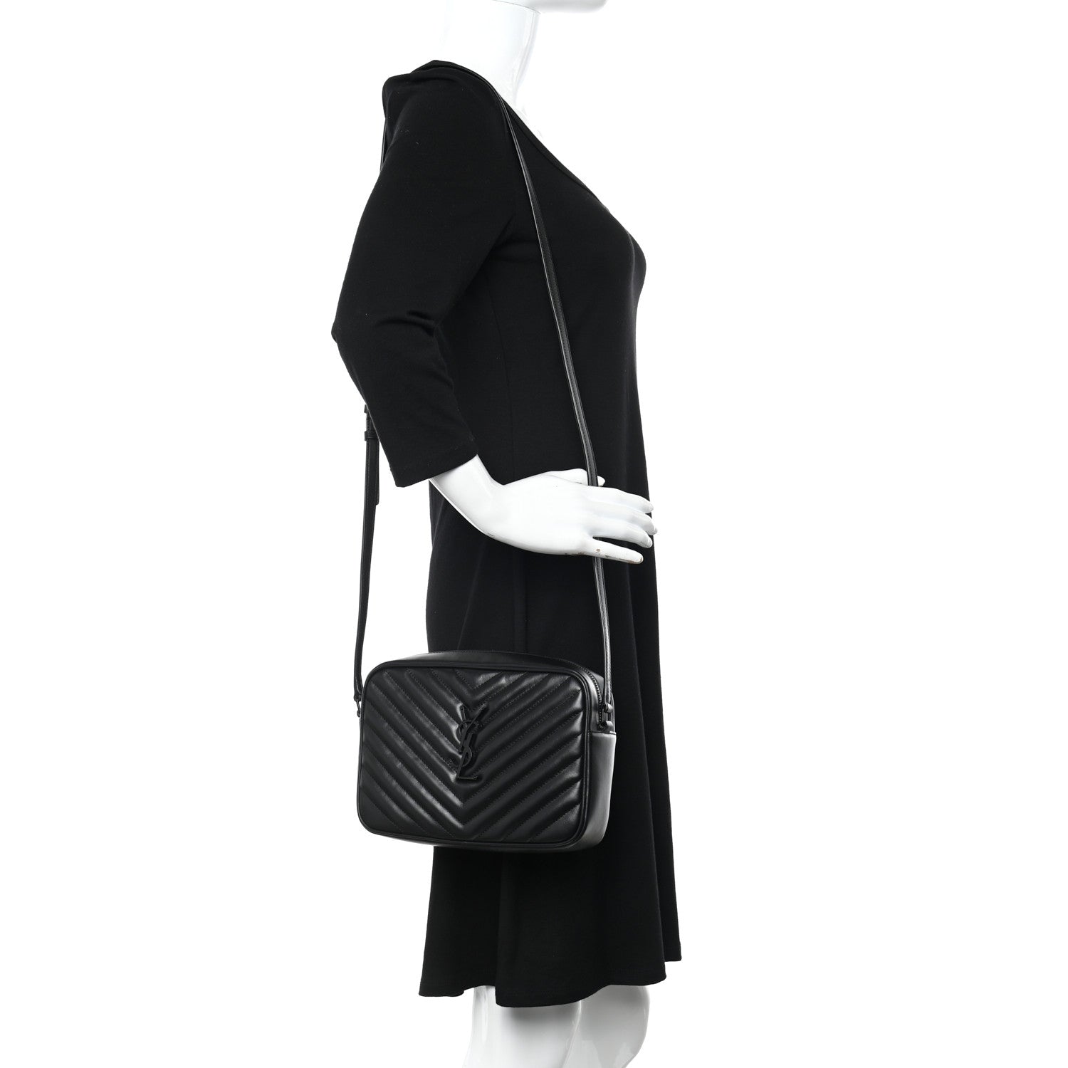 Saint Laurent Calfskin Matelasse Monogram Monochrome Lou Camera Bag Black 2 of 9
