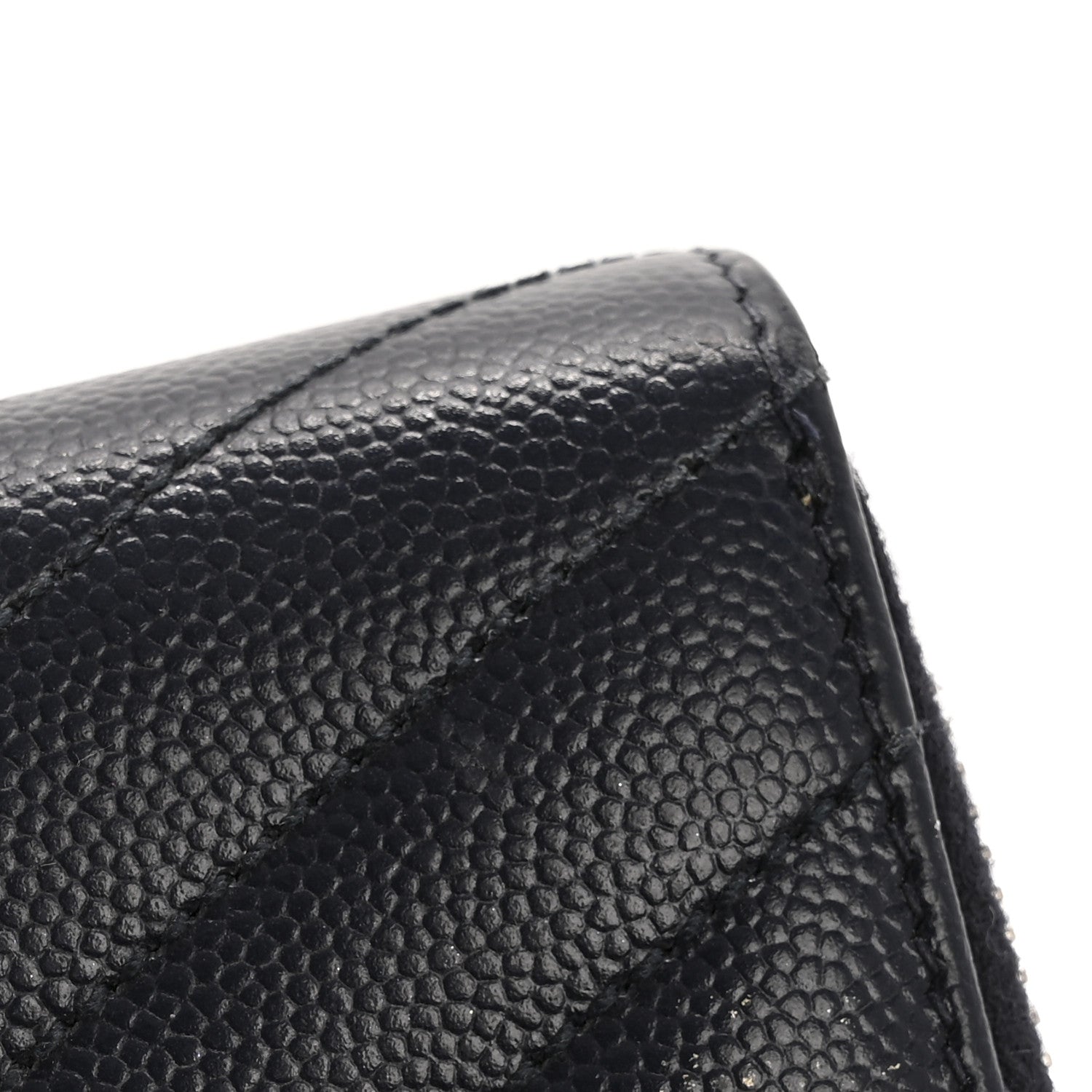 Saint Laurent Grain De Poudre Matelasse Chevron Monogram Compact Zip Around Wallet Deep Marine 9 of 11