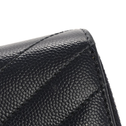 Saint Laurent Grain De Poudre Matelasse Chevron Monogram Compact Zip Around Wallet Deep Marine 9 of 11
