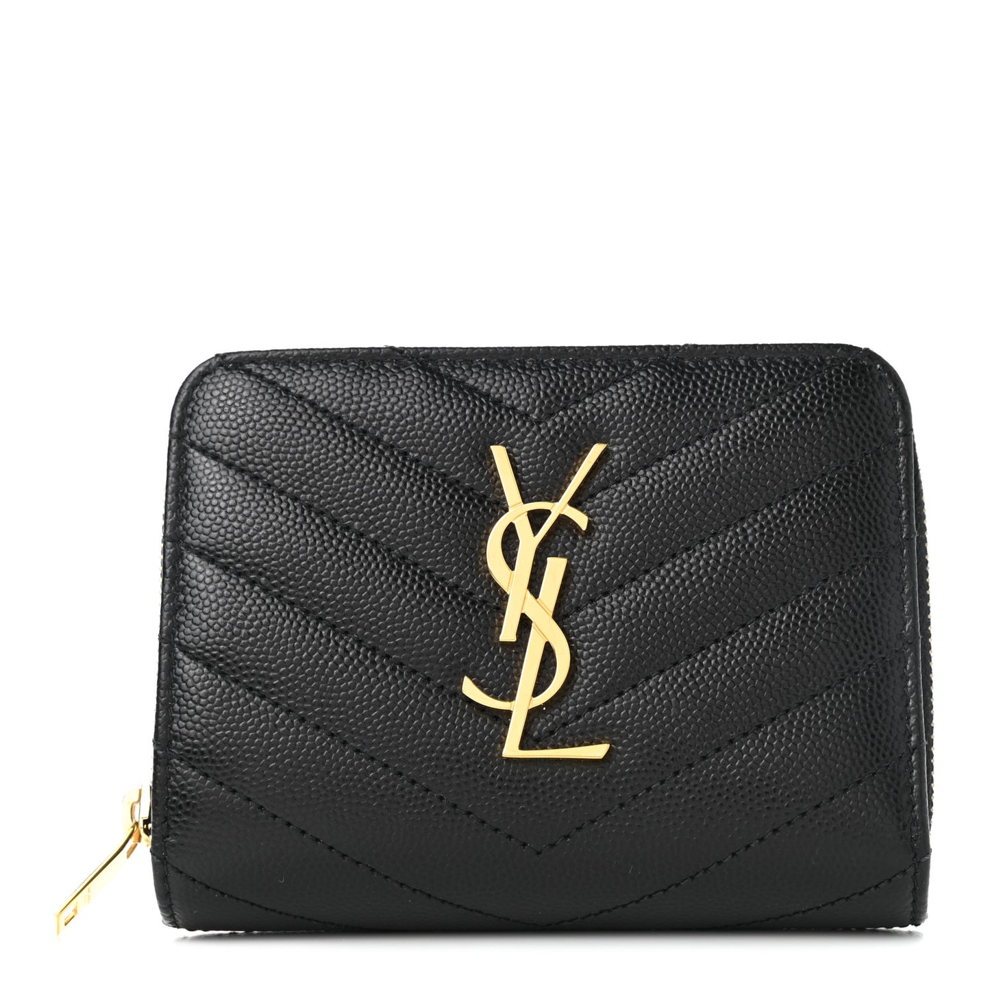 Grain De Poudre Matelasse Chevron Monogram Compact Zip Around Wallet Black