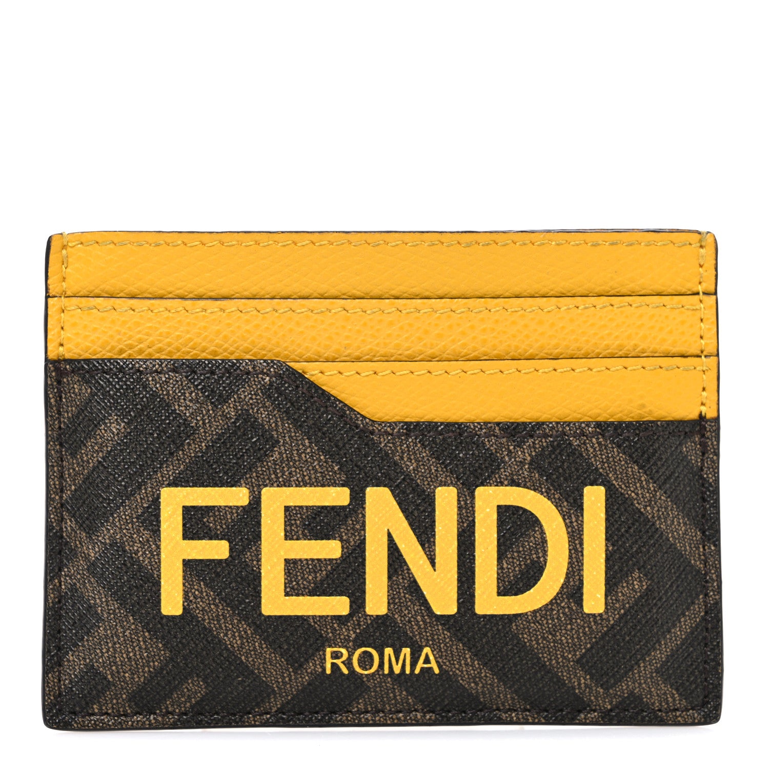 Fendi Glazed Fabric Vitello Cruise FF 1974 Logo Card Holder Black Sunflower 1 of 7