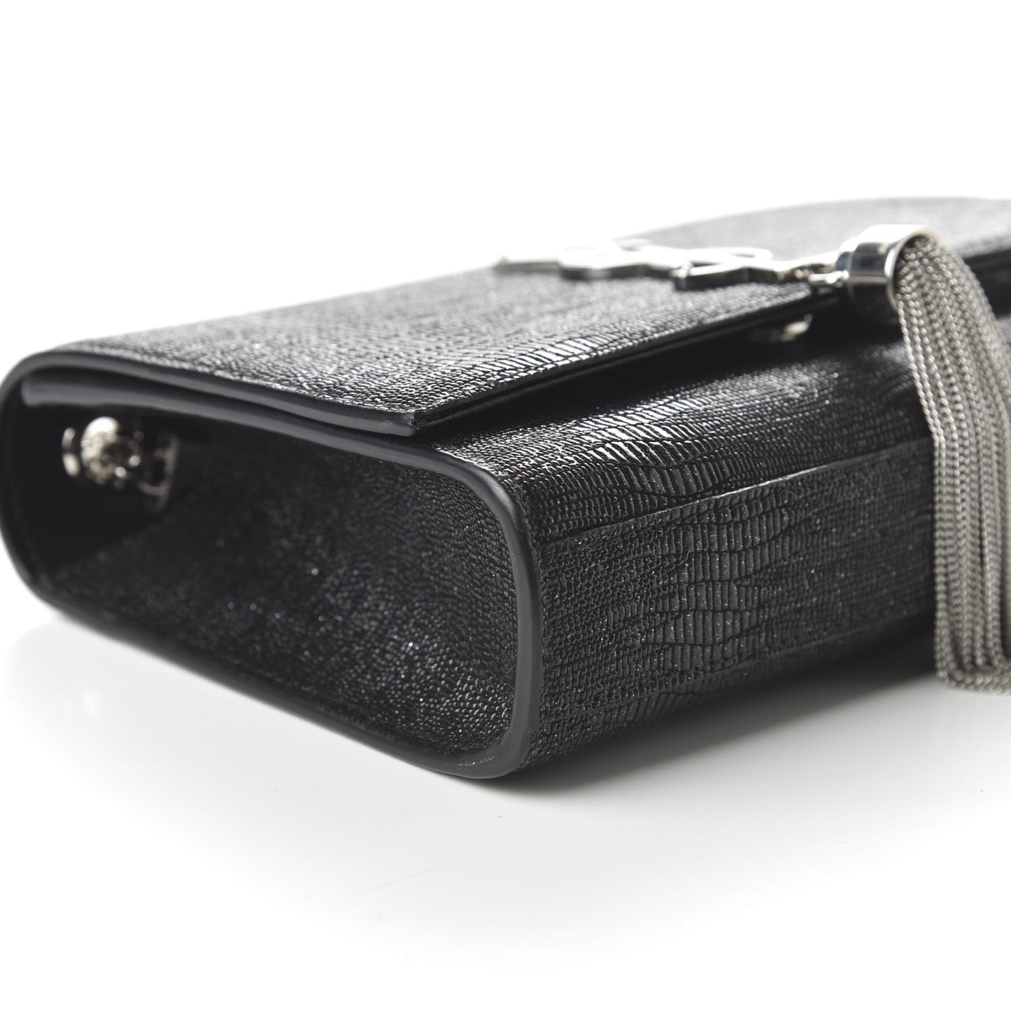 Calfskin Lizard Embossed Small Classic Monogram Kate Tassel Satchel Black