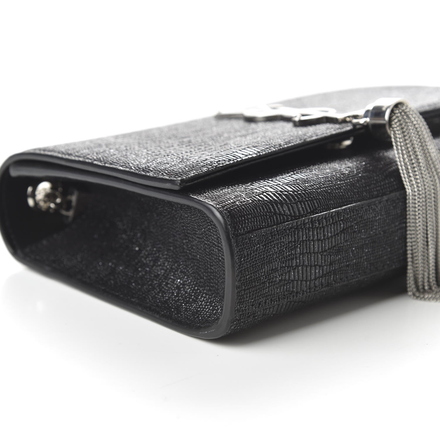 Saint Laurent Calfskin Lizard Embossed Small Classic Monogram Kate Tassel Satchel Black 6 of 9