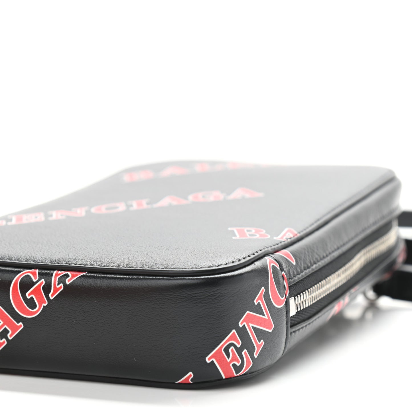 Calfskin Logo Print Cash Phone Holder Bag Black Red