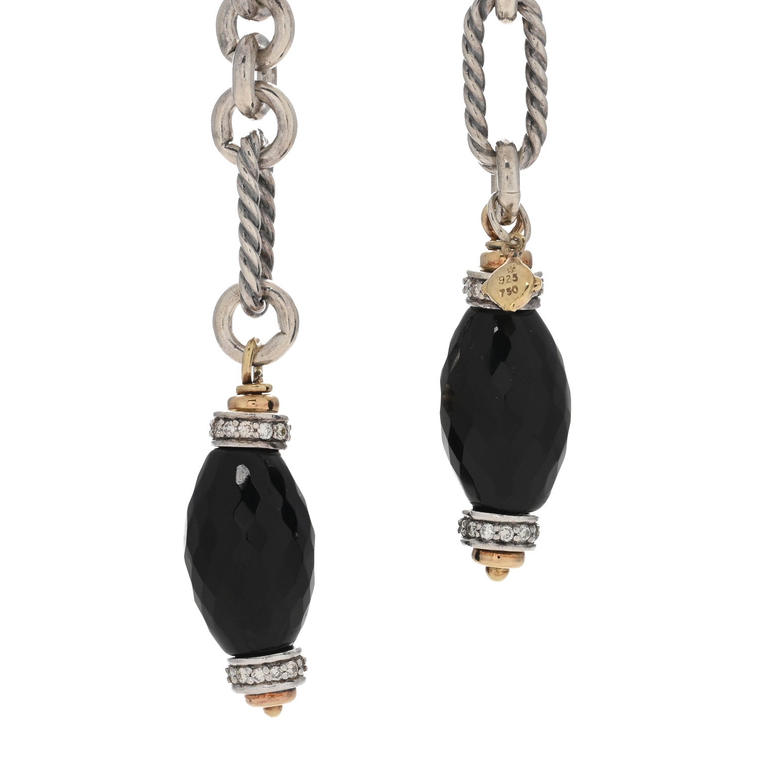 David Yurman Sterling Silver 18K Yellow Gold Diamond Black Onyx Figaro Chain Wrap Necklace 3 of 3
