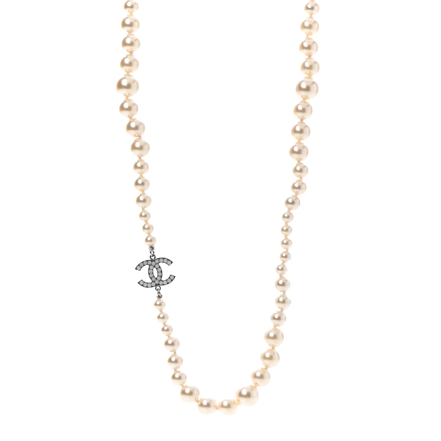 Pearl Multistrand CC Long Necklace Pearly White