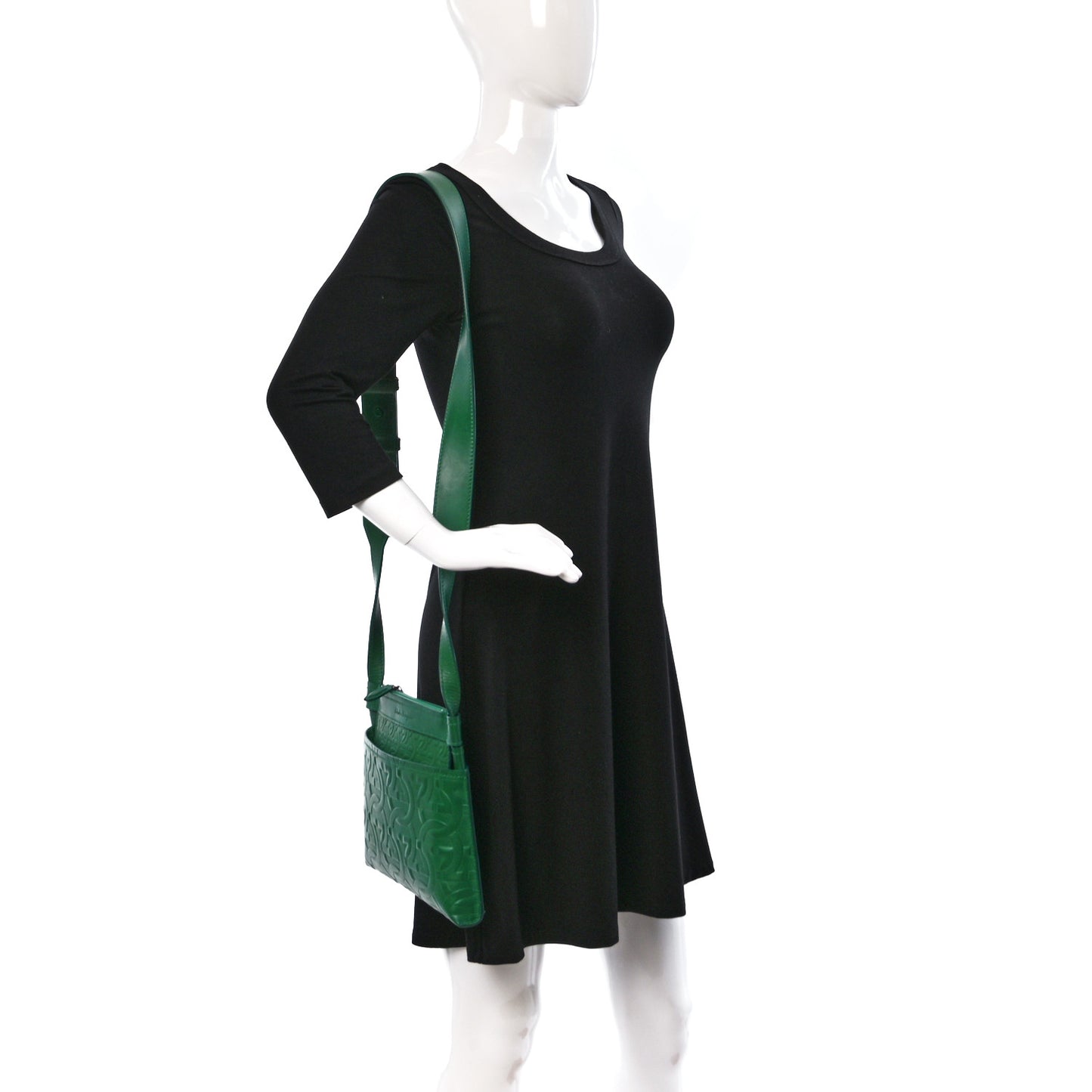 Calfskin Gancini Embossed Brooklyn Crossbody Bag Green