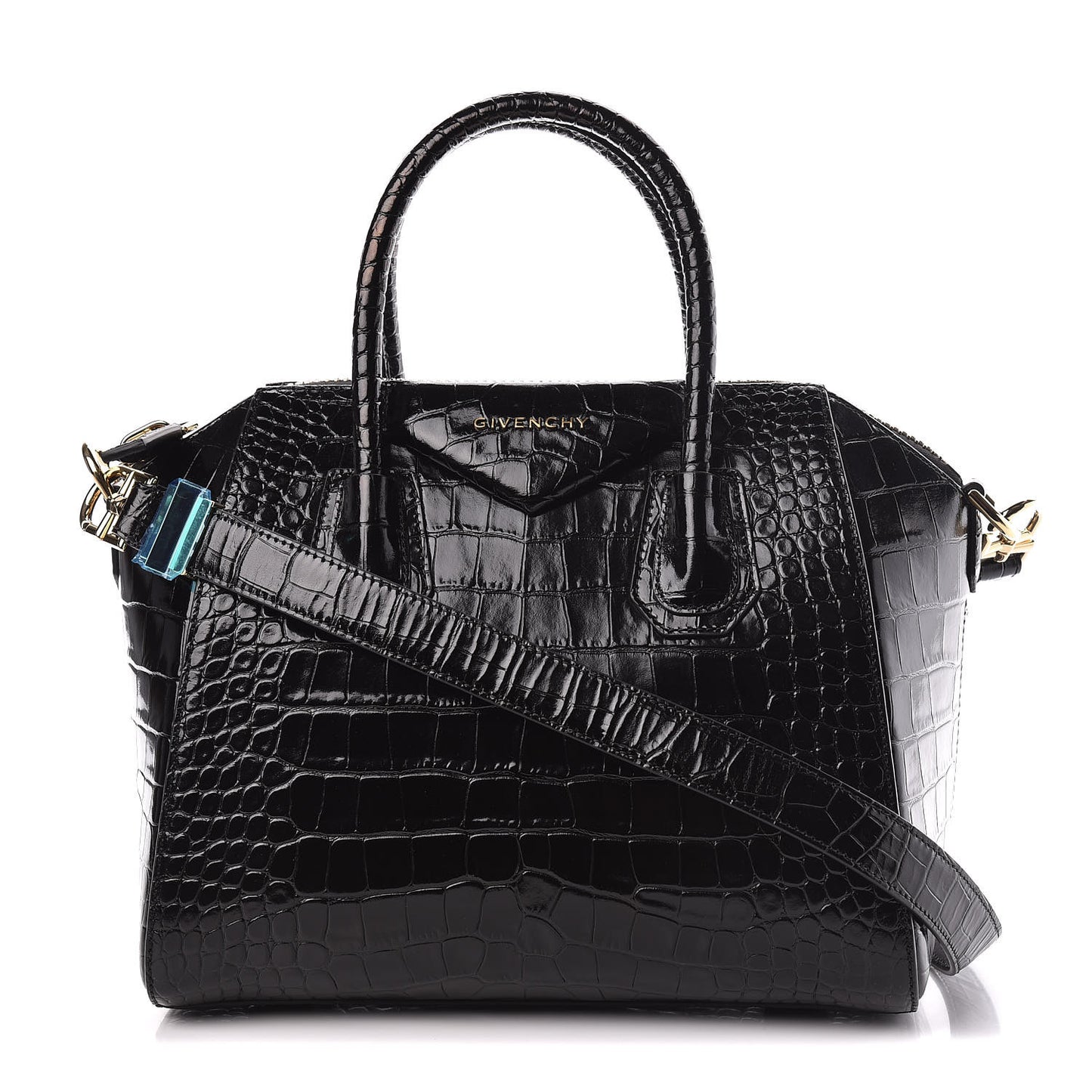 Calfskin Crocodile Embossed Small Antigona Black