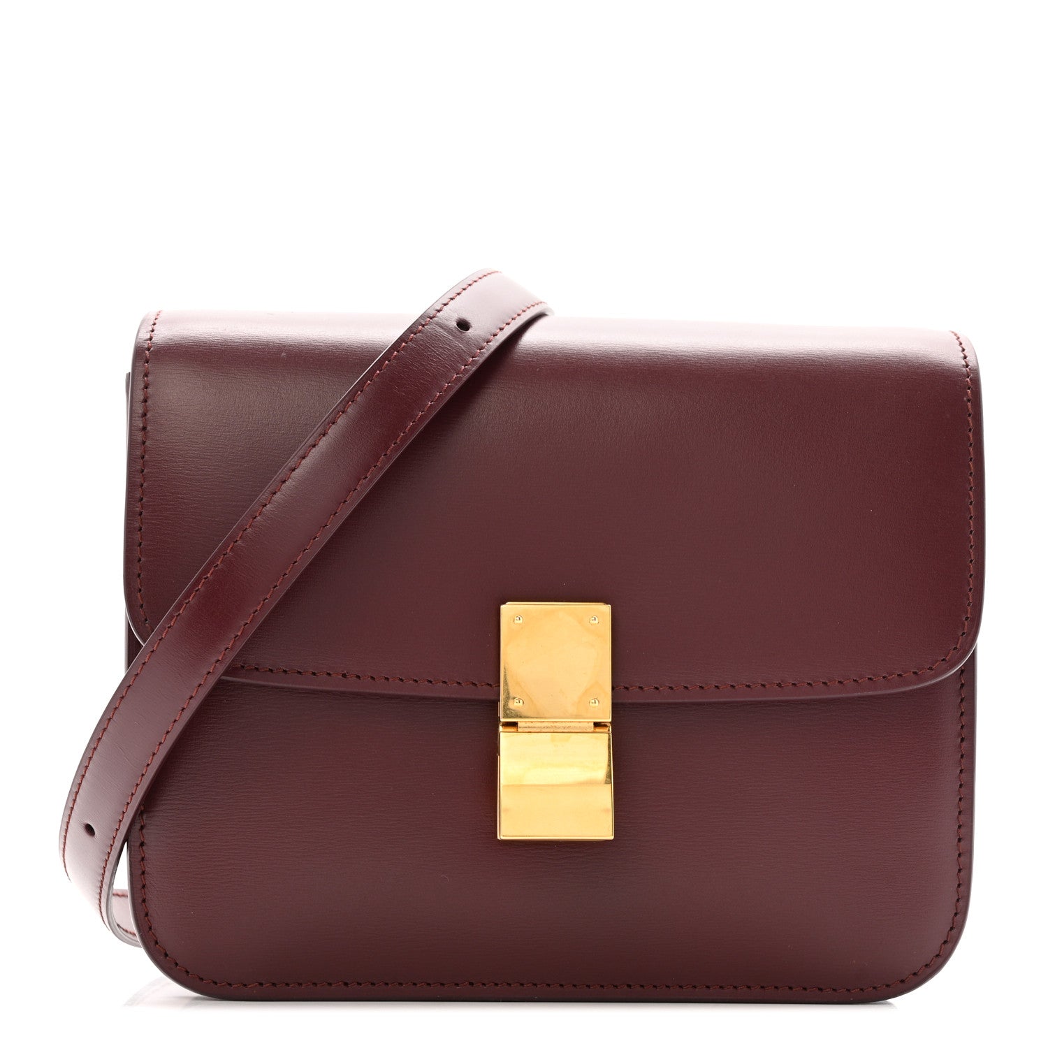 Celine Liege Calfskin Teen Classic Box Flap Bag Burgundy 1 of 13