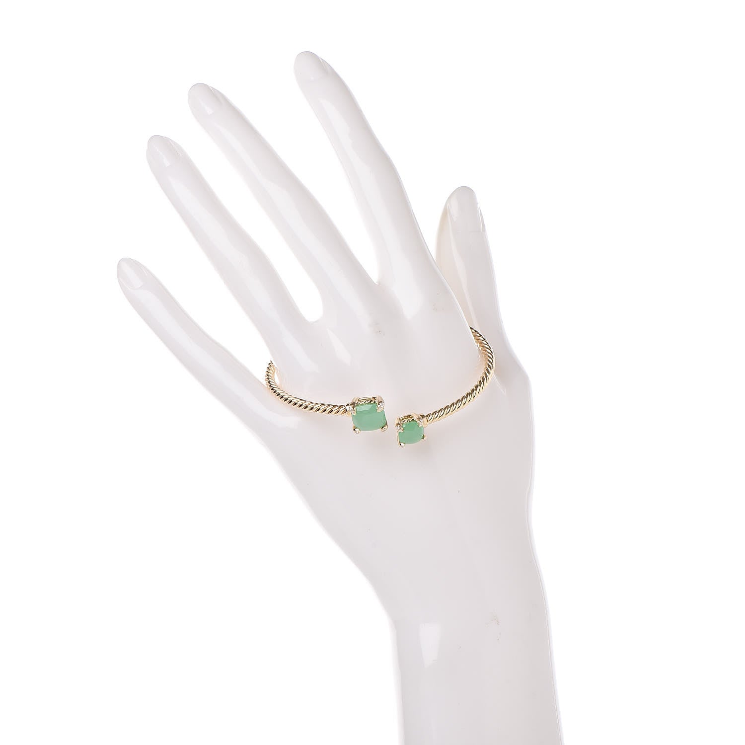 David Yurman 18K Yellow Gold Diamond Chrysoprase Chatelaine Bypass Bracelet 2 of 4