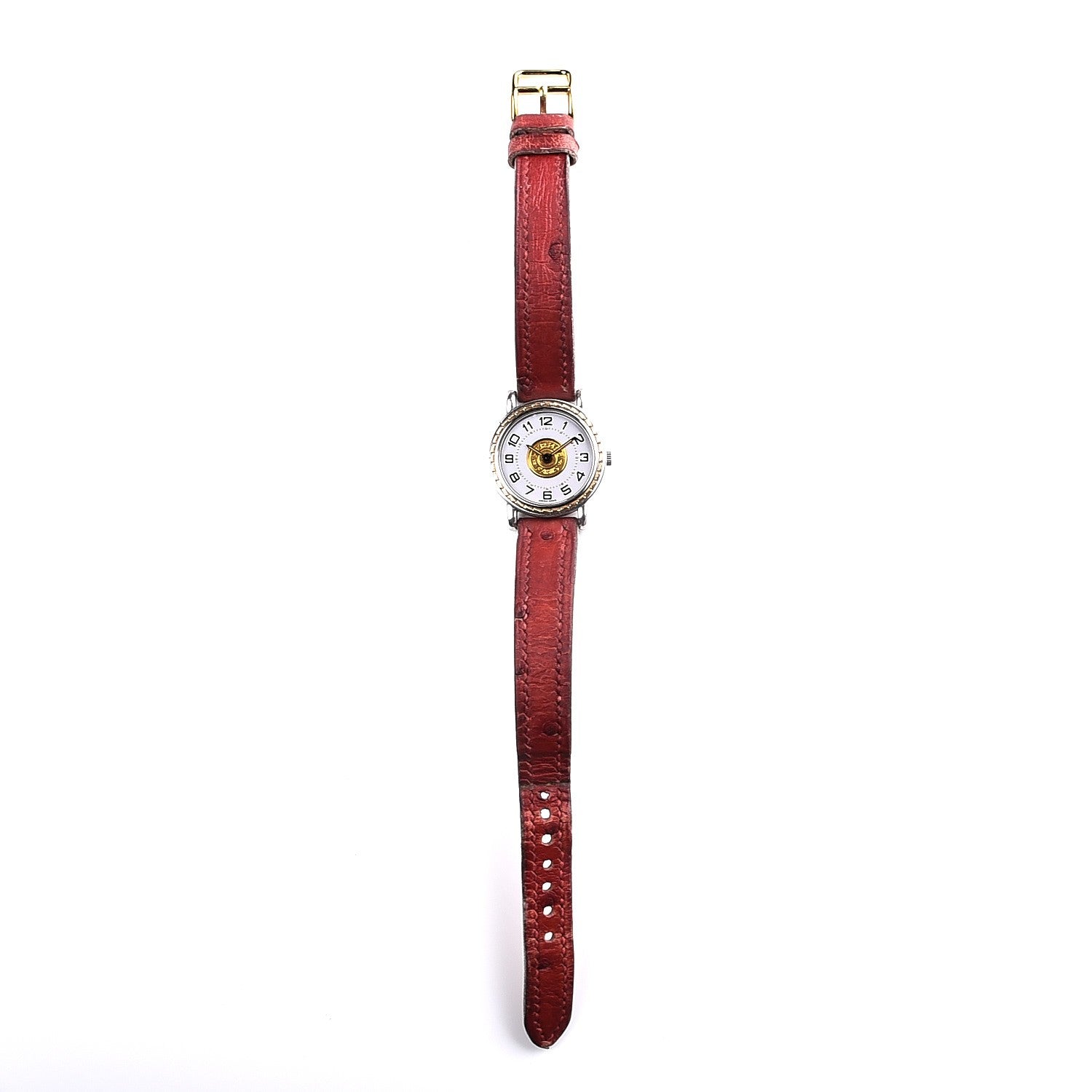 Hermes Stainless Steel Ostrich 23mm Sellier Quartz Watch Rouge 14 of 14