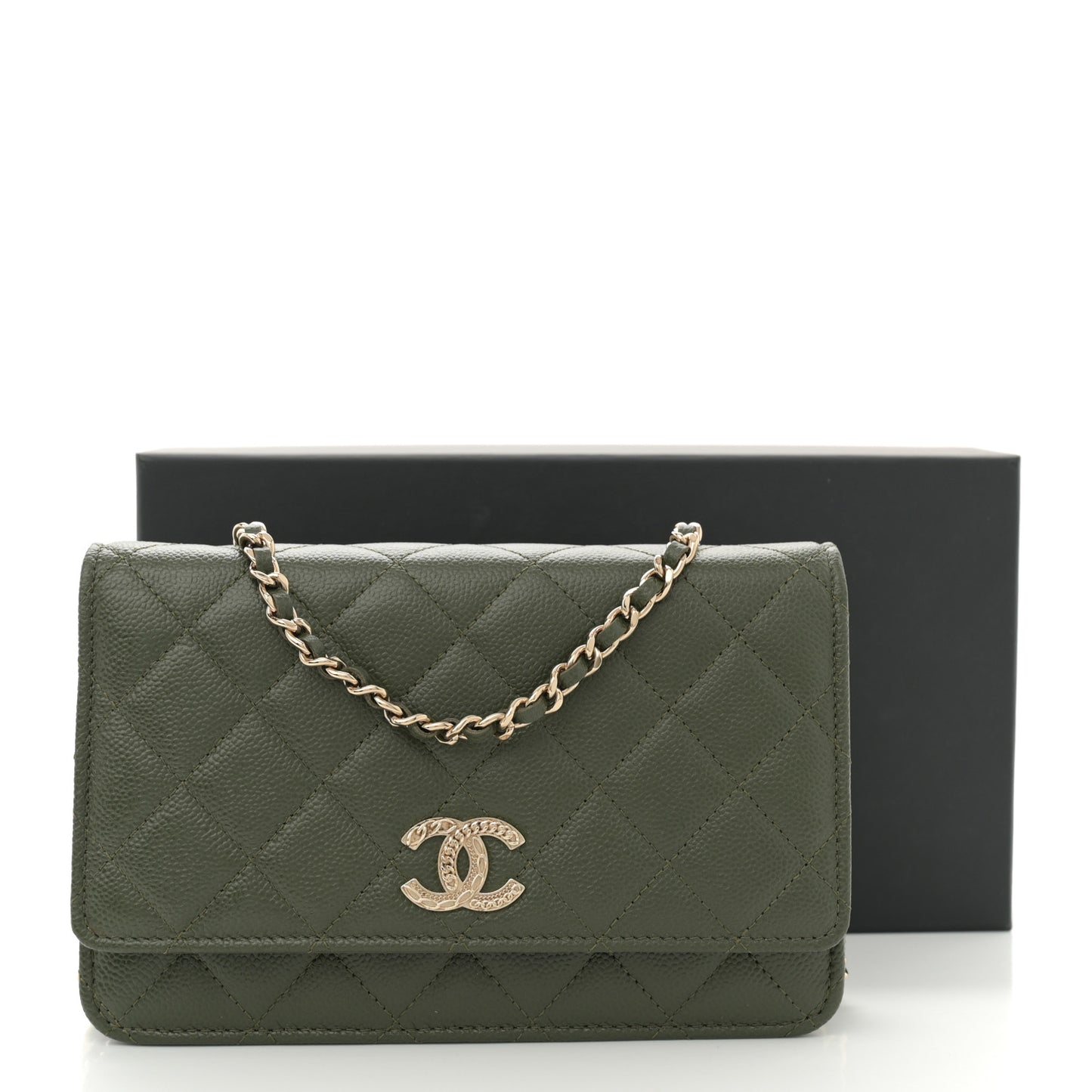 Caviar Quilted Multi Chain Wallet On Chain WOC Khaki