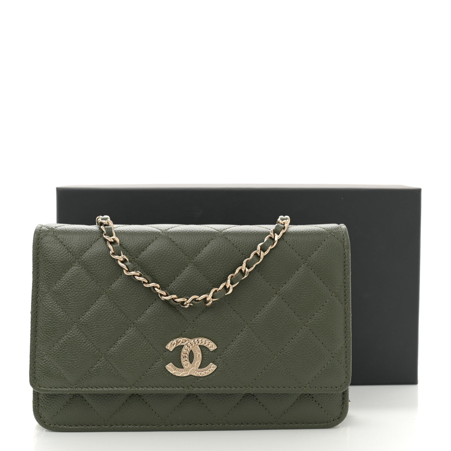 Chanel Caviar Quilted Multi Chain Wallet On Chain WOC Khaki 11 of 11