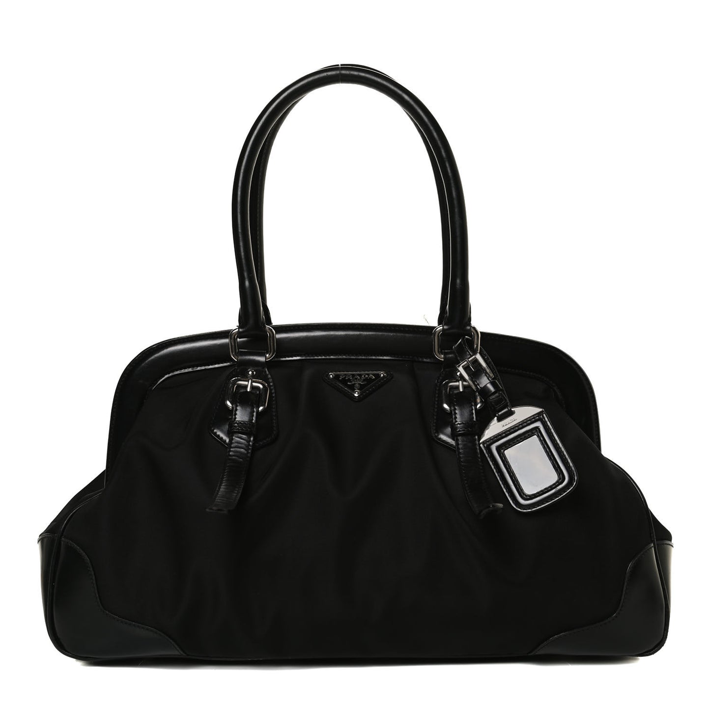 Tessuto Nylon Calfskin Frame Satchel Black